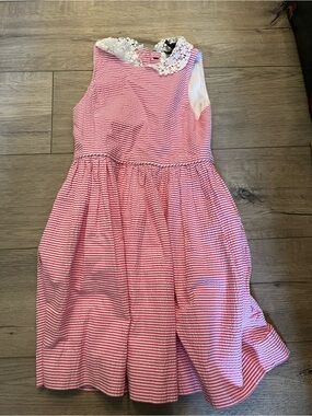 Polo by Ralph Lauren Pink and White Striped Lace-Collar Dress